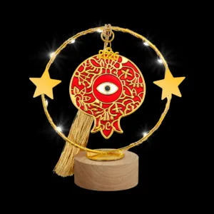 Φωτιζόμενο Γούρι 2026: Κόκκινο Ρόδι & Μάτι LED (13cm) | Επιτραπέζιο