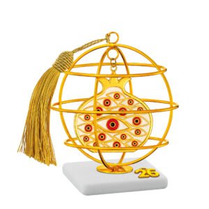 Γούρι 2026 Ρόδι με Μάτια Λευκό-Χρυσό σε Βότσαλο – Σύμβολο Προστασίας & Καλοτυχίας